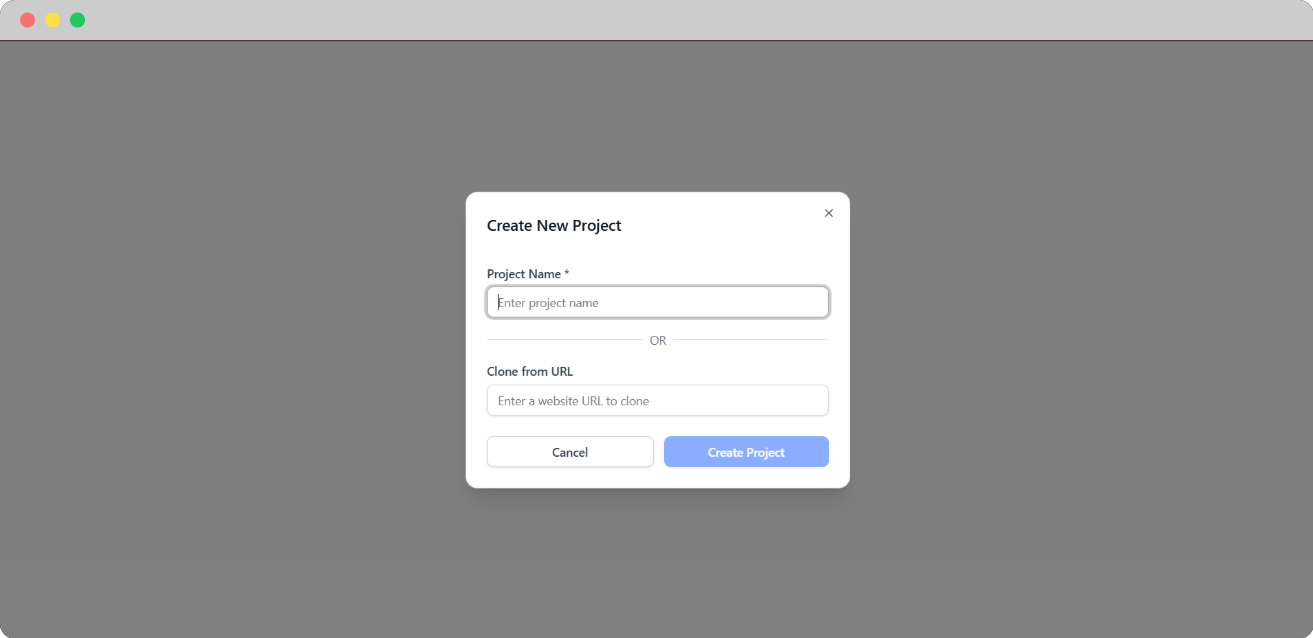 project creation page