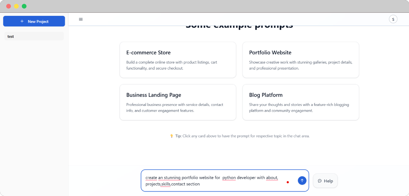 initial chat interface screenshot